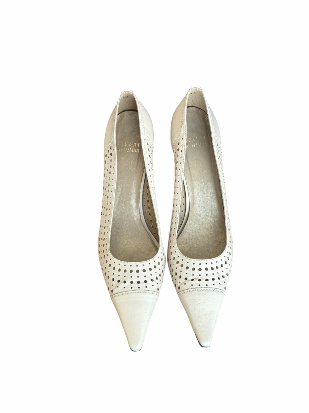Stuart Weitzman Picadillo White Perforated Pointed Toe Pumps Y2K Size 8